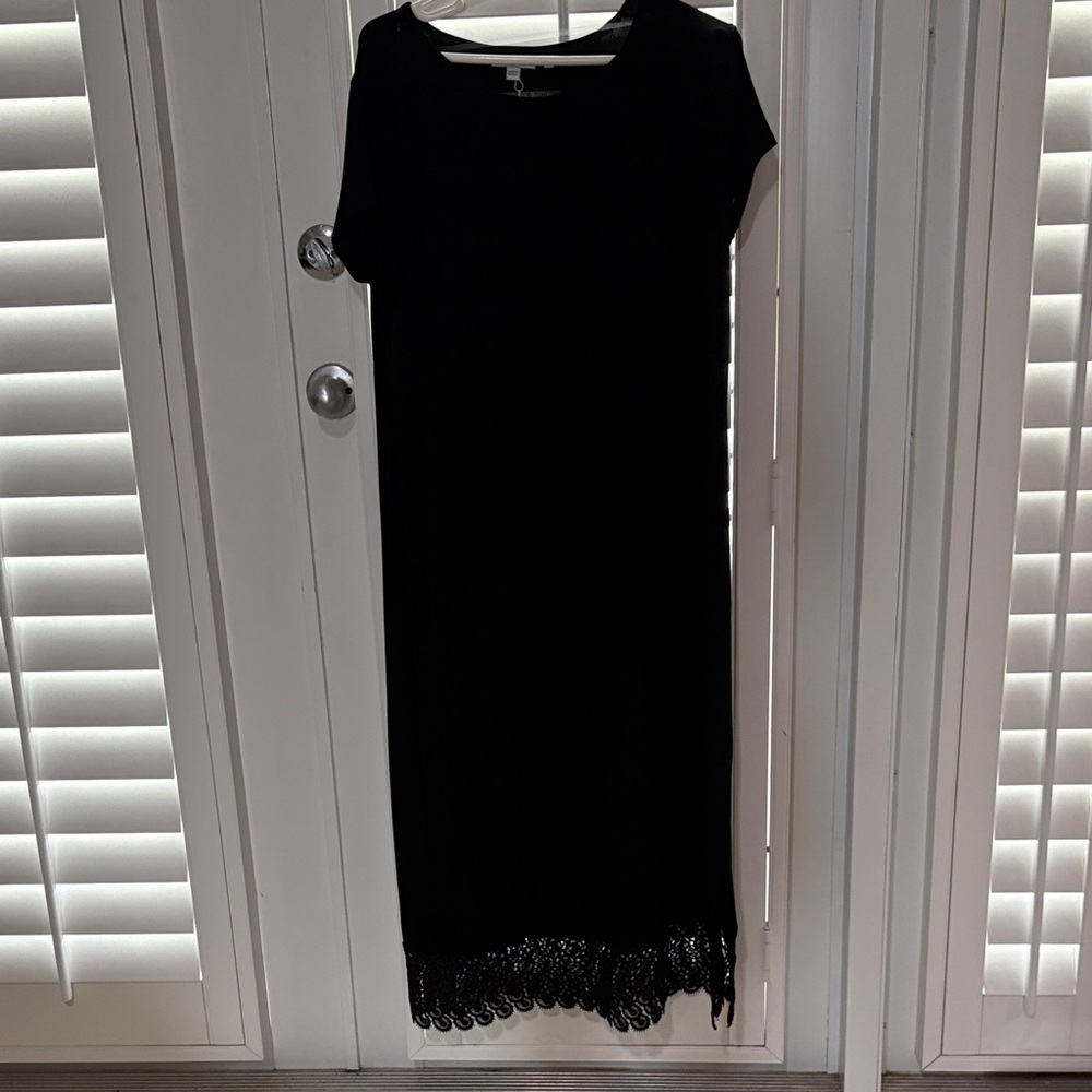 Chico's Elegant Black Midi Dress with Lace Hem (Chico’s size 2P)